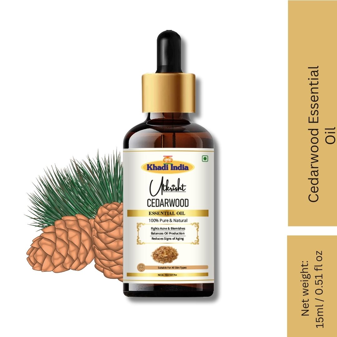 Khadi Cedarwood Essential Oil | Pure & Natural Cedarwood Oil for Hair & Scalp Care | Essential Oil for Dandruff & Healthy-Looking Hair | Scalp Care, Massage & Aromatherapy Oil | 15 ml