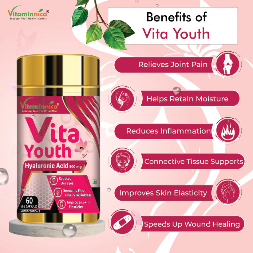 Vitaminnica Vita Youth Capsules - Natural Anti-Aging & Skin Elasticity Support, 60 Count