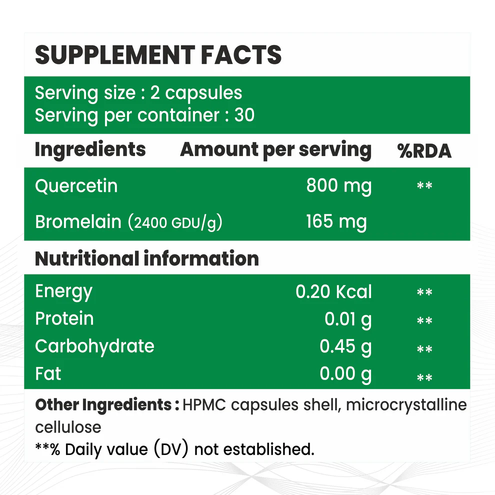 Raskam Healthcare Quercetin with Bromelain Capsules | 60 Veg Capsules