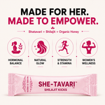 Herbs O' Shrubs She-Tavari Shilajit Kicks | Ayurvedic Women Wellness Supplement with Shatavari, Shilajit, Saffron, Honey & Strawberry | Supports Hormonal Balance, Energy, Mood & Vitality, 5 Sticks