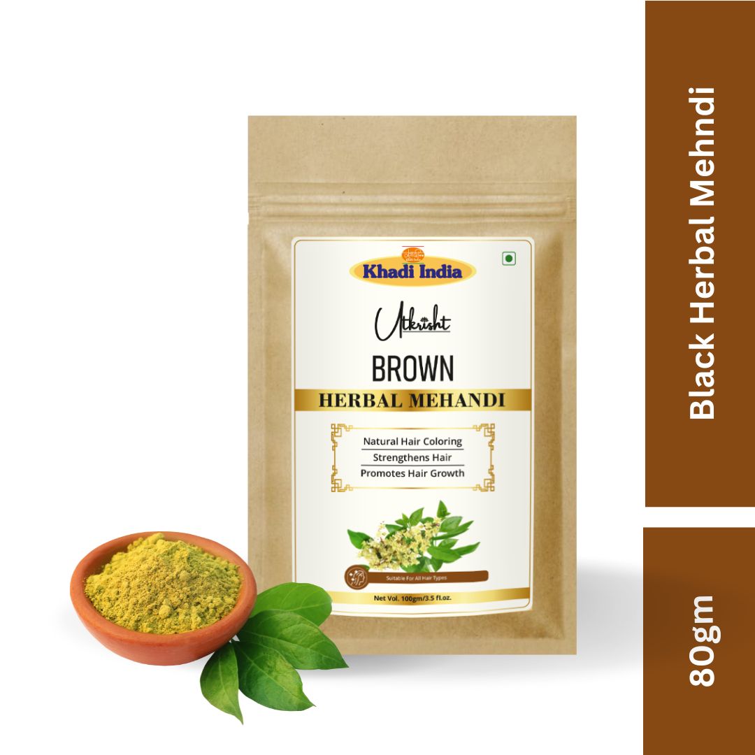 Khadi Brown Hair Mehndi | Natural Henna-Based Herbal Hair Colour | With Amla, Bhringraj & Neem | Helps Cover Grey Hair & Condition Hair | 80 gm
