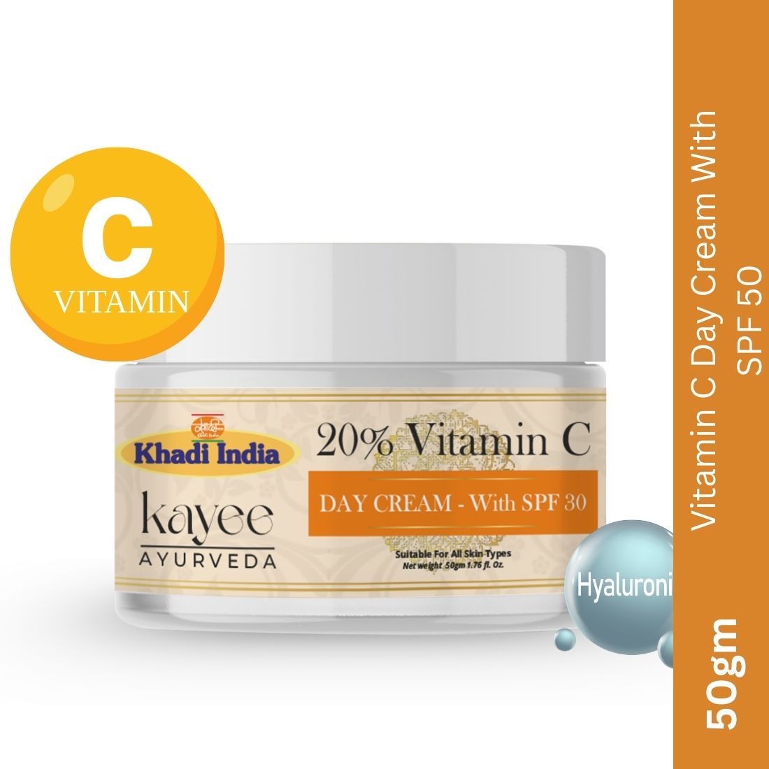 Kayee Ayurveda Vitamin C Day Cream 20% with SPF 30 for Face, Brightening Facial Moisturizer for Dull Skin, Helps Support Radiant-Looking Skin & Even-Looking Tone, Daily Sun Protection Cream | 50 g