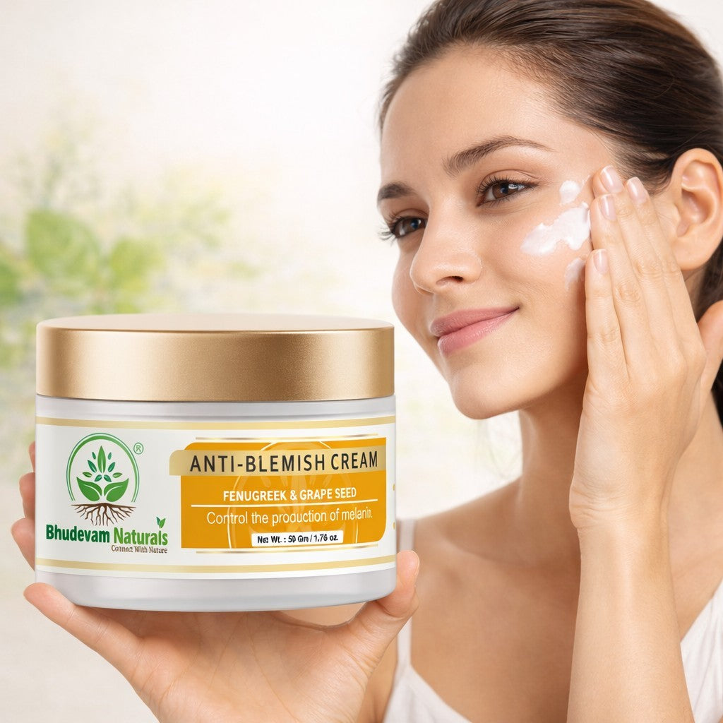Bhudevam Natuals Khadi Anti Blemish Cream for Dark Spot Removal & Skin Brightening Moisturizer for Clear Skin- 50GM