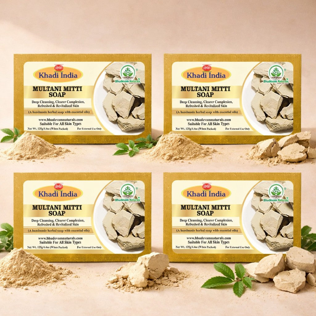 Bhudevam Naturals Khadi Handmade Multani Mitti Soap For Deep Cleansing & Oil Control Bath Soap - 500GM (Pack of 2)