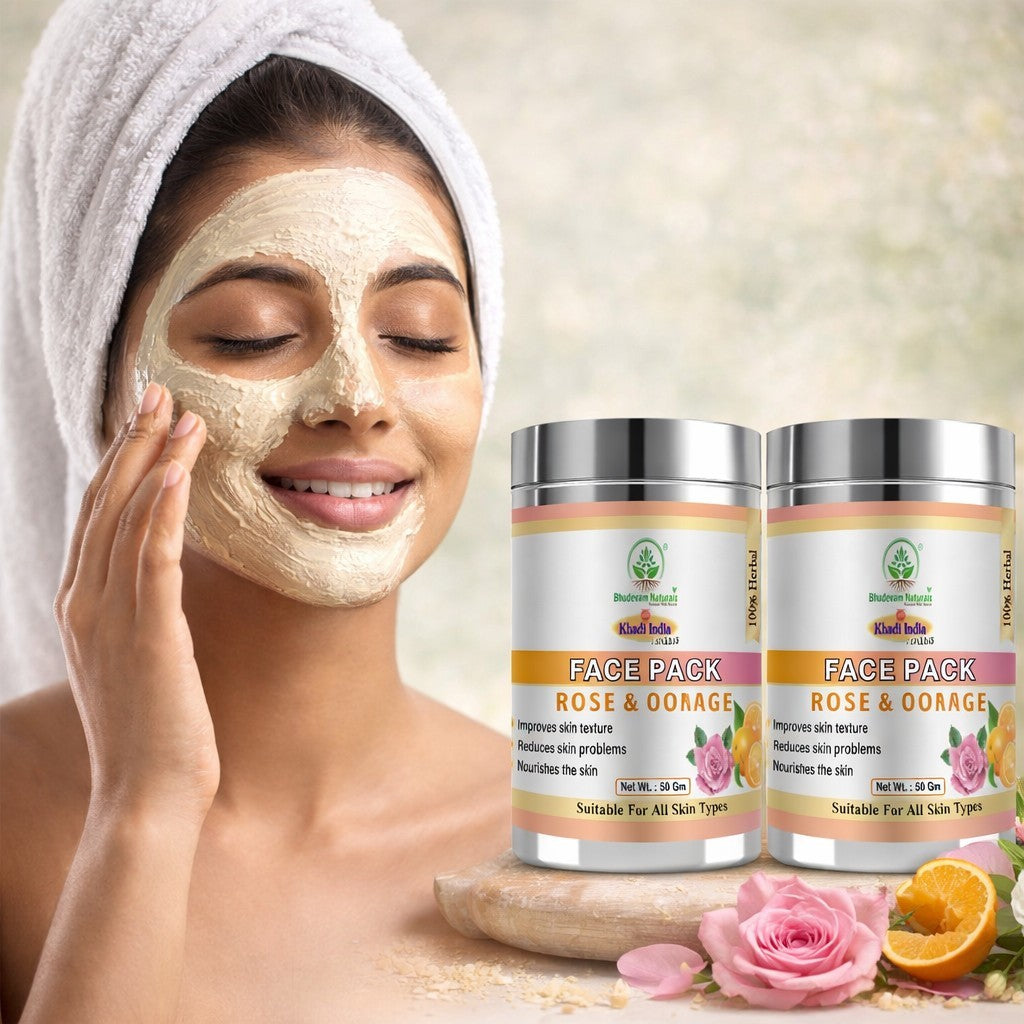 Bhudevam Naturals Khadi Rose & Orange Face Pack for Skin Brightening & Glow- 100GM (Pack of 2)