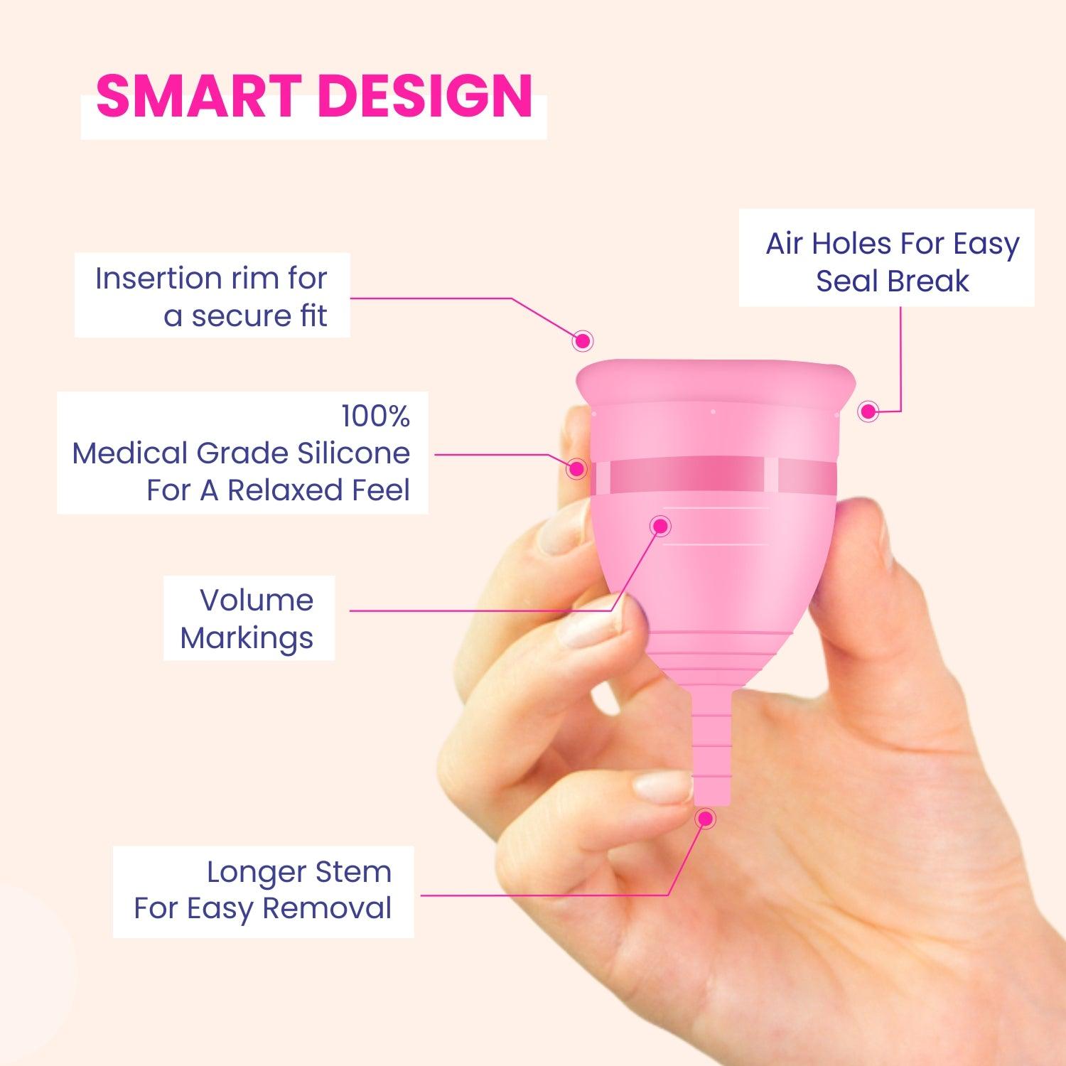 MildCares Menstrual Cup Kit for Women – Includes Menstrual Cup Wash (100 ml), Period Pain Relief Roll-On (10 ml), and Gynocup Wipes – Safe, Easy-to-Use, Comfortable, Eco-Friendly – (White)