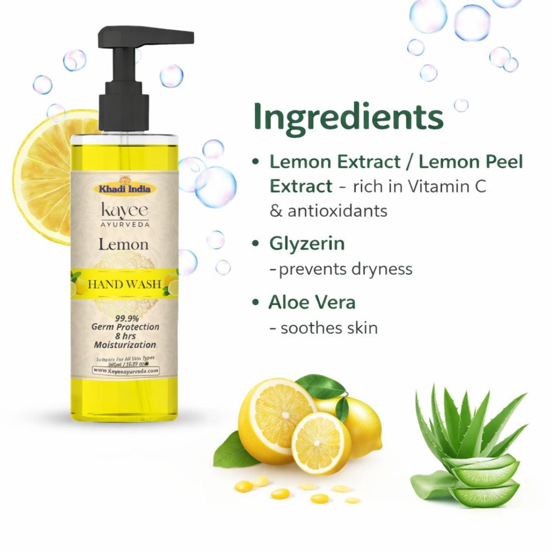 Kayee Ayurveda Lemon Hand Wash | Refreshing Herbal Liquid Hand Wash with Lemon | Effective Daily Cleansing for Clean, Fresh & Soft-Feeling Hands | Citrus Fragrance Hand Wash for Home, Office & Everyday Hand Hygiene | 500 ml