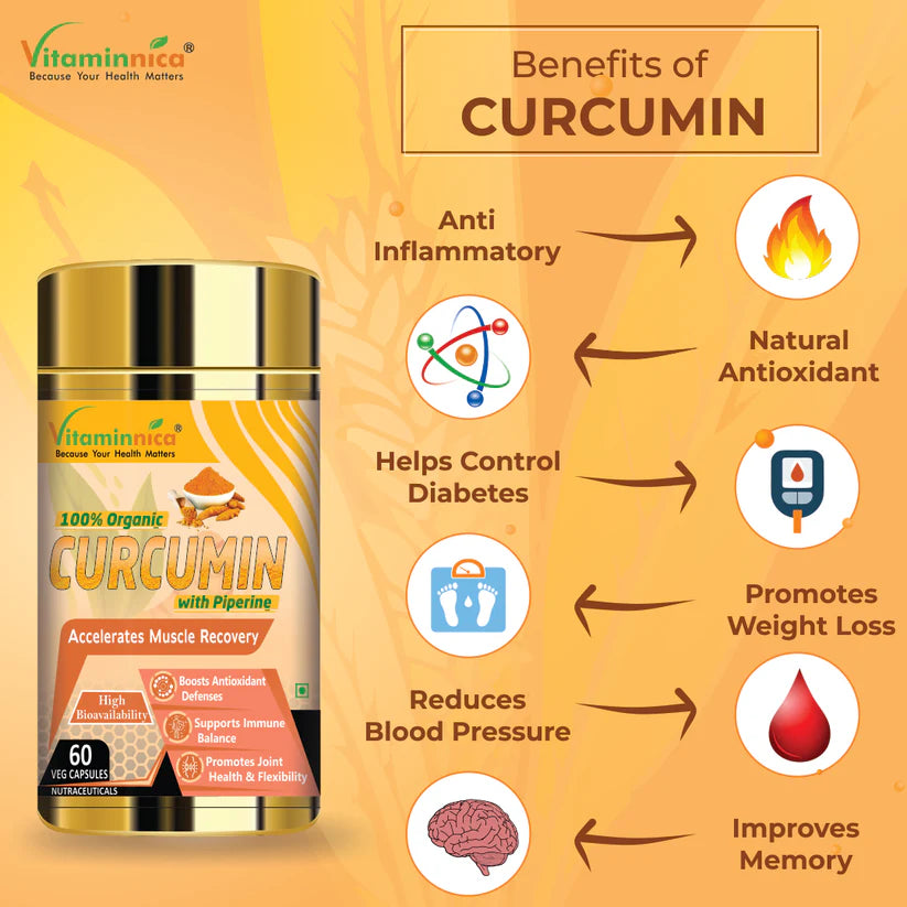 Vitaminnica Curcumin with Piperine Capsules - Joint Mobility & Immune Support, 60 Count