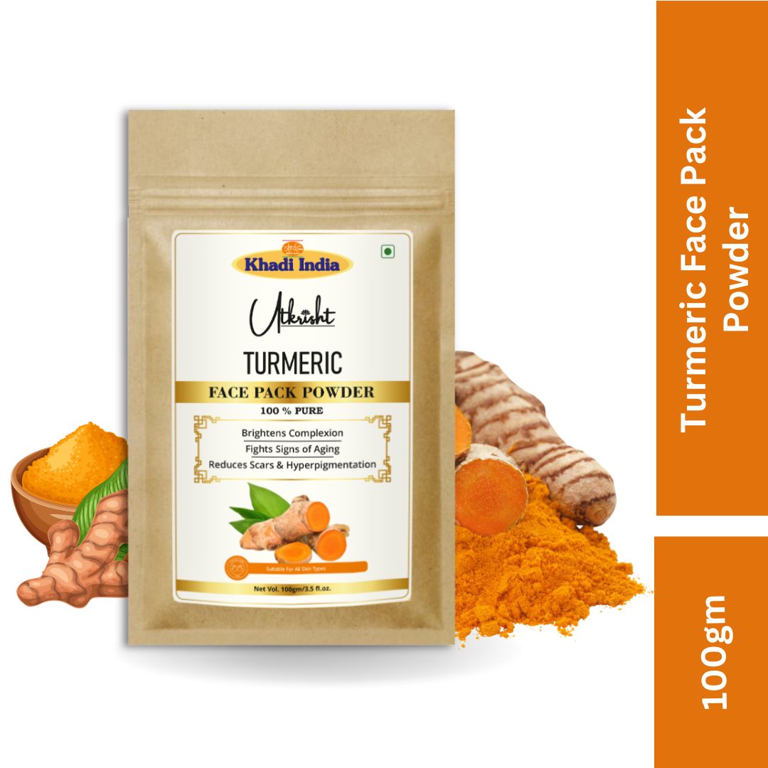 Khadi Turmeric Powder for Face & Body | 100% Pure Natural Haldi Powder | Ayurvedic Skin Brightening, Acne-Prone & De-Tan Care | Helps Improve Skin Glow & Even-Toned Appearance | Herbal Face & Body Pack | For All Skin Types | 100 gm