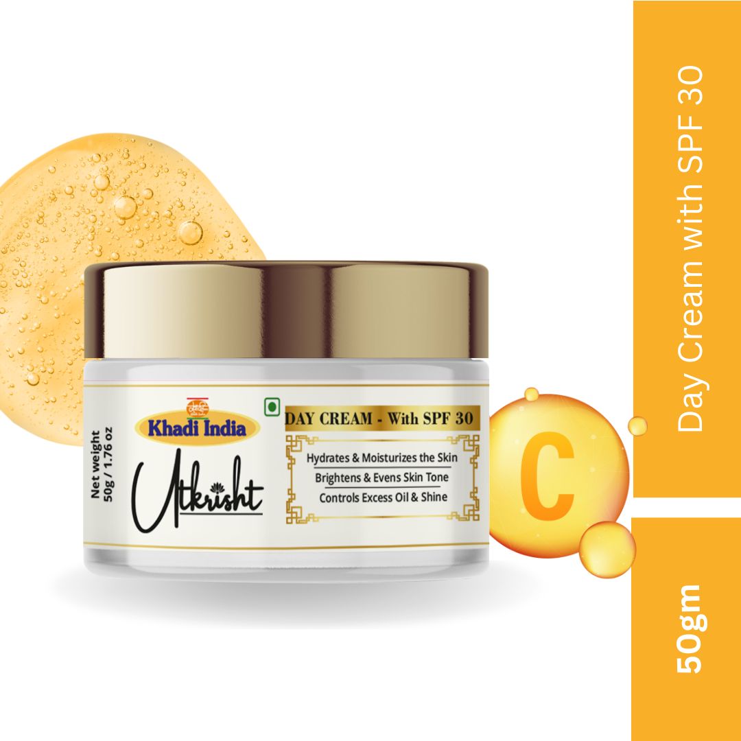 Utkrisht Khadi Pure Day Cream (50g) | Lightweight Hydration, SPF Sun Protection & Glowing Skin