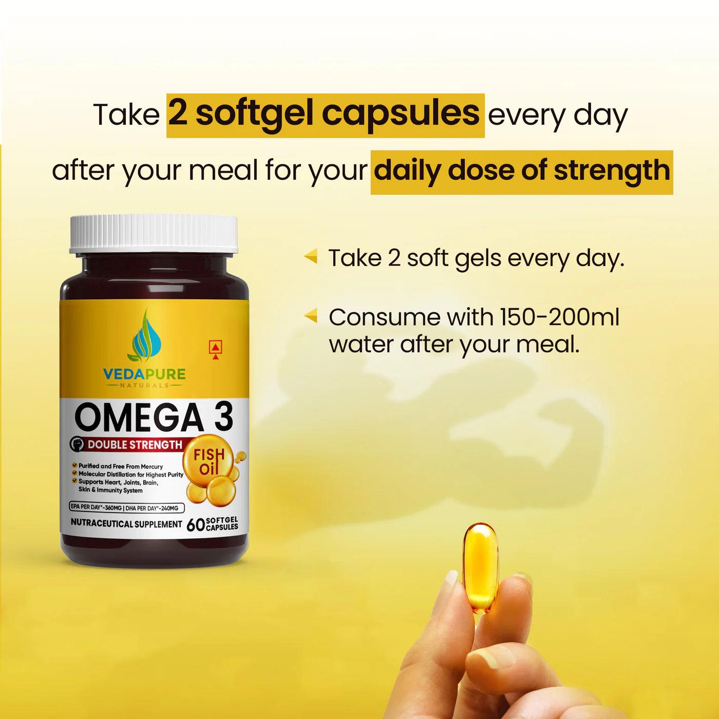 Vedapure Omega 3 Fish Oil Capsules Fatty Acid for Men & Women 1000 mg