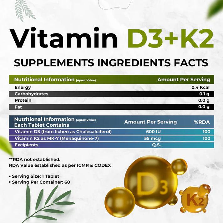 Health Veda Organics Vitamin D3 + K2 Healthy Bones Tablet - 60 Tablets