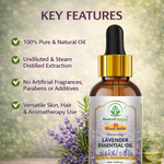 Bhudevam Naturals Khadi Lavender Essential Oil for Aromatherapy, Stress Relief, Skin & Hair Care, Diffuser, Sleep Support & Massage - 15ml