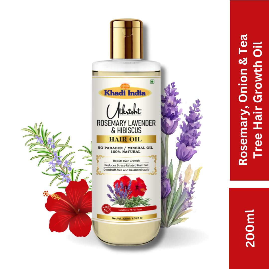 Utkrisht Khadi Pure Rosemary, Lavender & Hibiscus Hair Oil | Herbal Formula for Hair Growth, Hair Fall Control & Scalp Nourishment