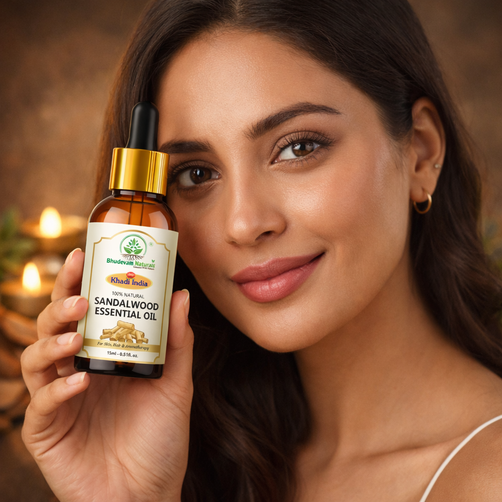 Bhudevam Naturals Khadi Sandalwood Essential Oil for Skin Care, Aromatherapy, Meditation, Diffuser & Massage -15ml