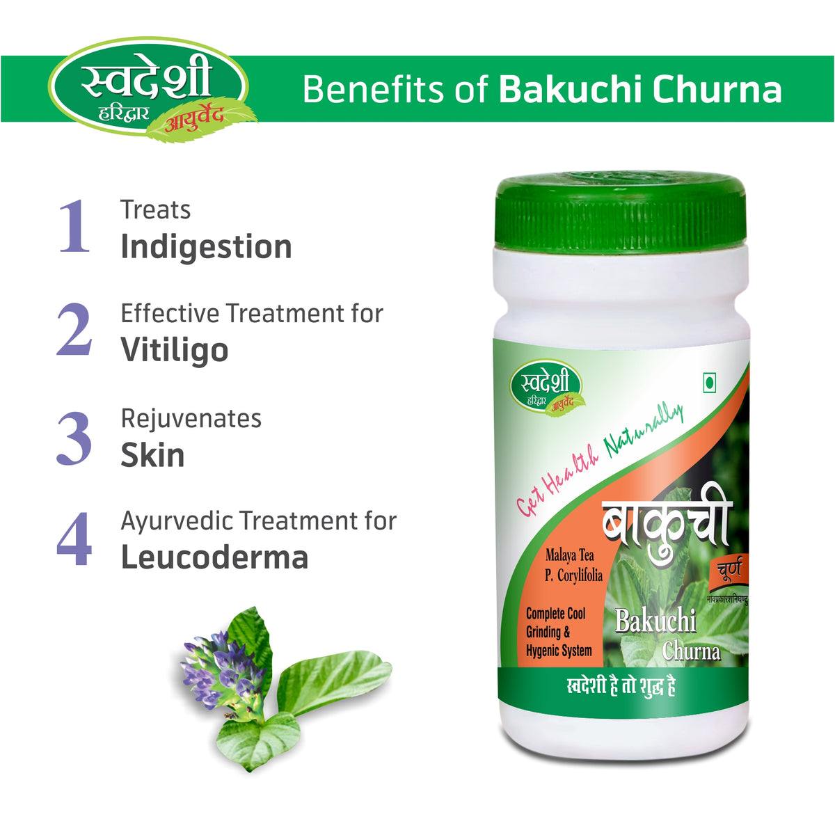 Pack of 2 Bakuchi Churna 100gm for helps in Indigestion, & support for skin pigmentation concerns and leucoderma.