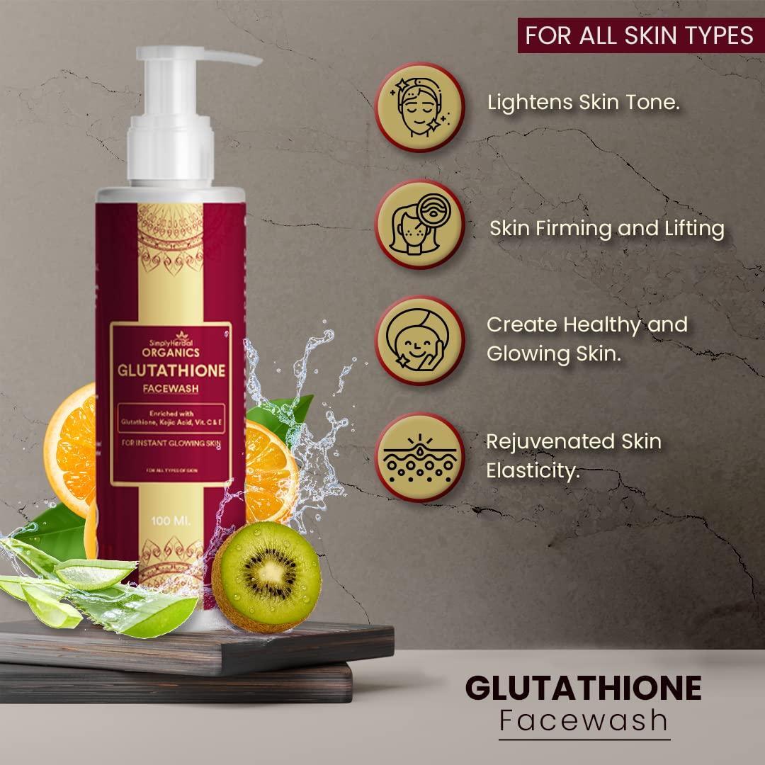 Simply Herbal Glutathione Face Wash with Vitamin C & E, Kojic Acid | Oil Control & Cleansing | Hydrating Daily Face Wash - 100ml