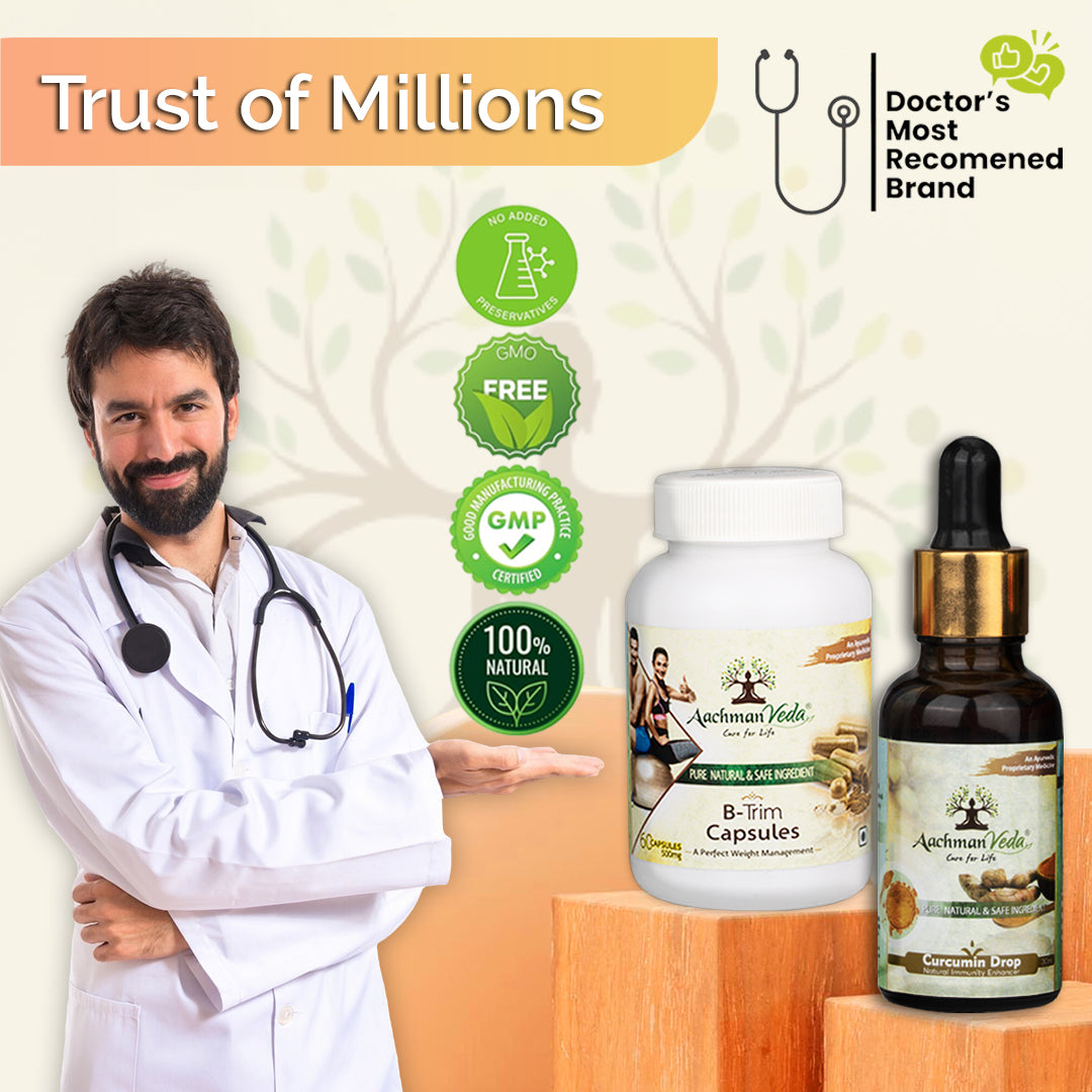 Aachman Veda B Trim Veg Capsules & Curcumin Drops