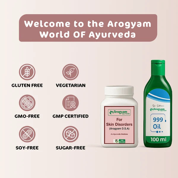 Arogyam Skin Allergy Combo – Ayurvedic Support for Skin Rashes, Itching & Skin Allergy Symptoms – 60 Tablets + 100ml Oil