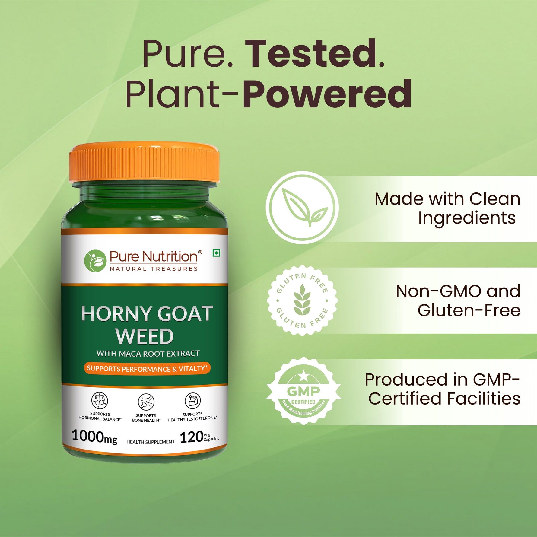 Pure Nutrition Horny Goat Weed – 120 Vegetarian Capsules | Herbal Vitality Support