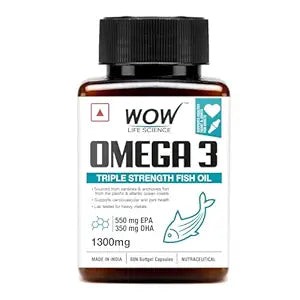 WOW Life Science Omega 3 Softgel Capsule - 1300 mg | EPA & DHA for Healthy Heart, Eyes & Joints - 60 Capsules