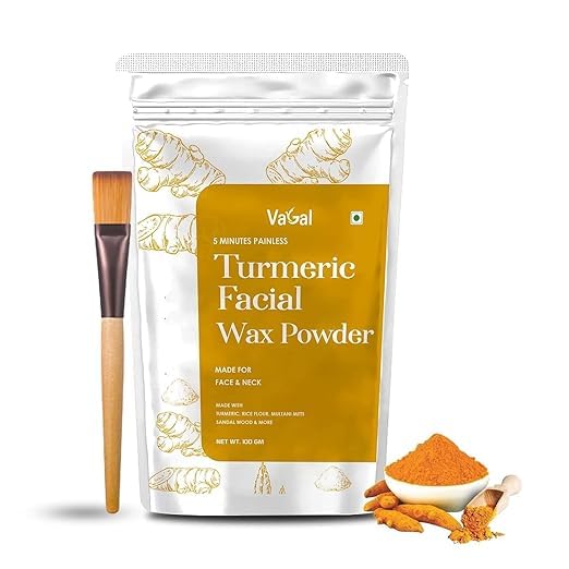 Vagal - Turmeric Facial Wax Powder, 5 min Painless Natural Face Hair Removal Waxing Powder, Facial Hair Removal Wax Powder with Ubtan & Aloevera, Full Body Painless Herbal Hair Remover Waxing (100g)