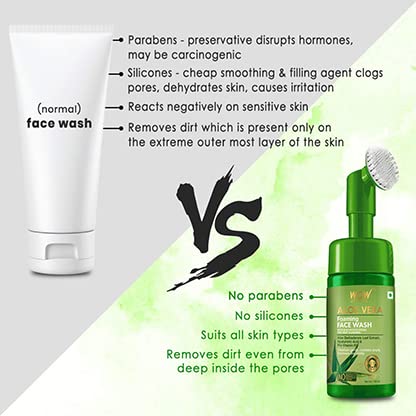 WOW Skin Science Face Wash Aloevera Foaming with Built-In Face Brush - 150ml