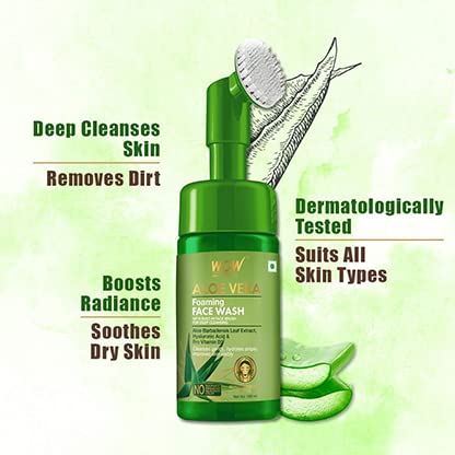WOW Skin Science Face Wash Aloevera Foaming with Built-In Face Brush - 150ml