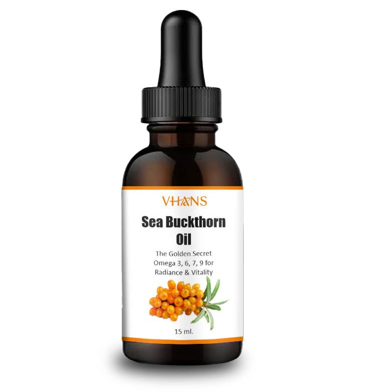 VHANS Sea Buckthorn Oil, Rich in Omega 3, 6, 7, 9, Cold Pressed Pure Oil for Radiant Skin, Hair & Immune Health, Ayurvedic Face Oil for Men & Women(15ml)