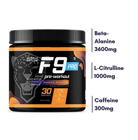 Muscle Asylum F9 Pro Pre-Workout Powder - 30 Servings, 300 Gm