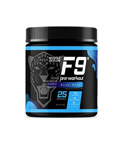 Muscle Asylum F9 Pre-Workout Blue Razz - 50 Serving - 400gm