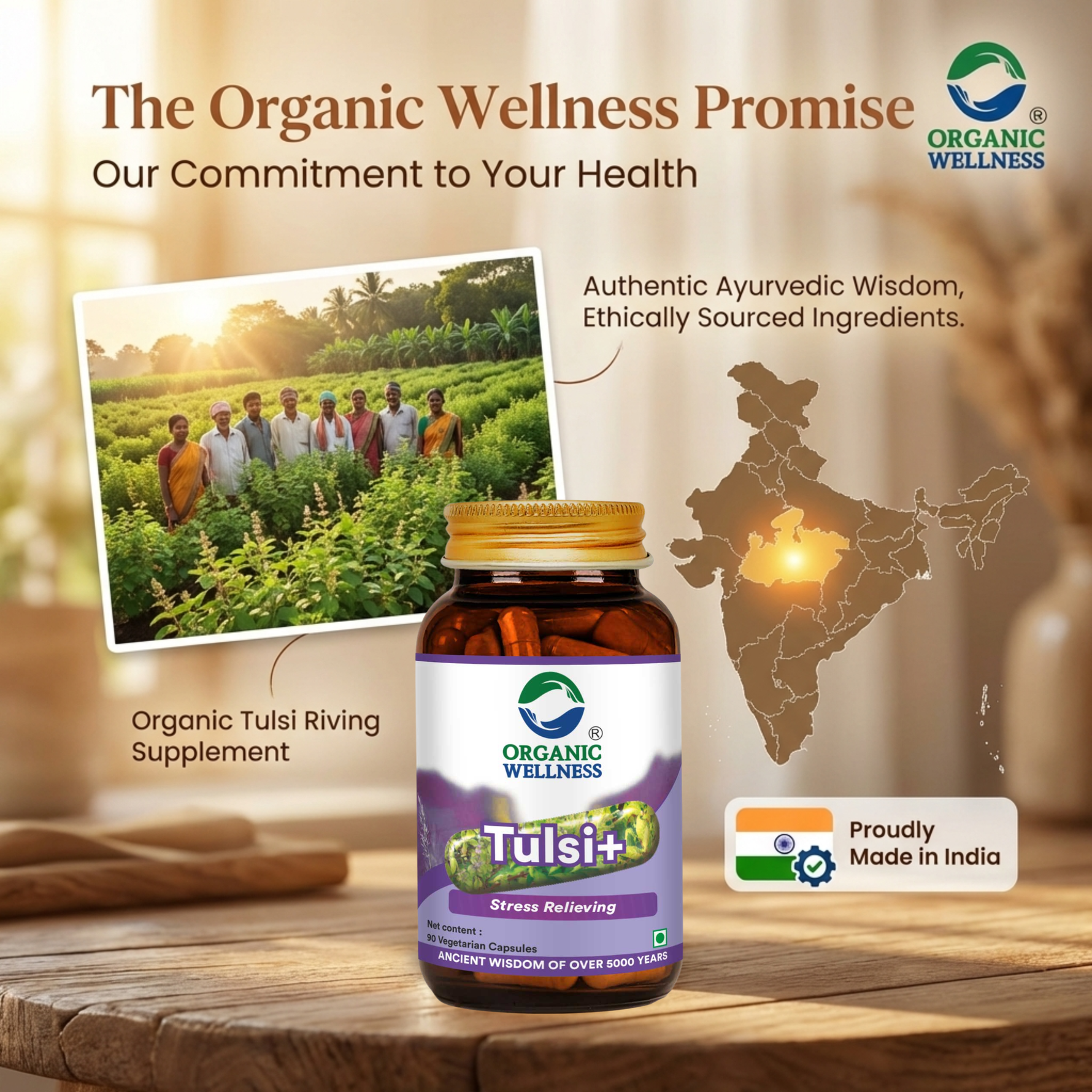 Organic Wellness Tulsi+ Capsules -  90 Capsules