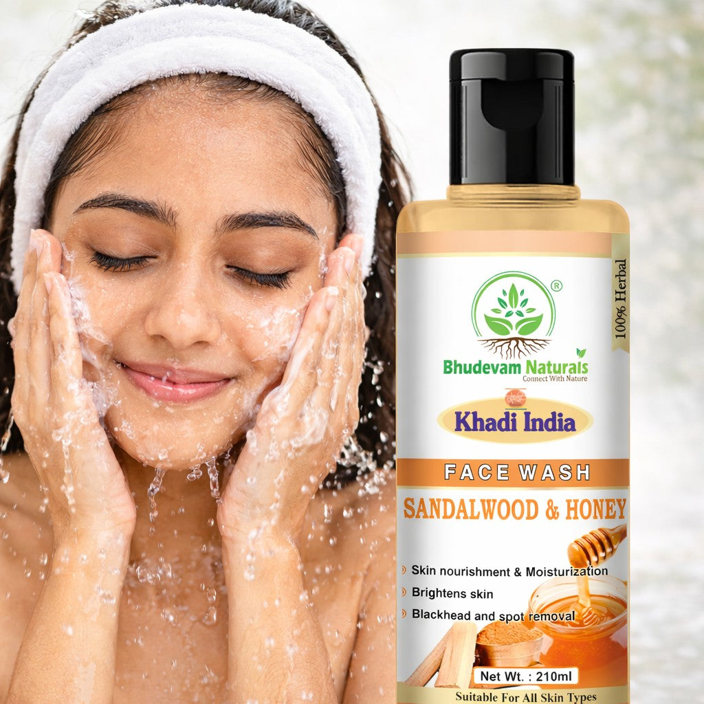 Bhudevam Naturals Khadi Sandalwood & Honey Face Wash For Soft, Smooth & Radiant Skin -420ML (Pack of 2)