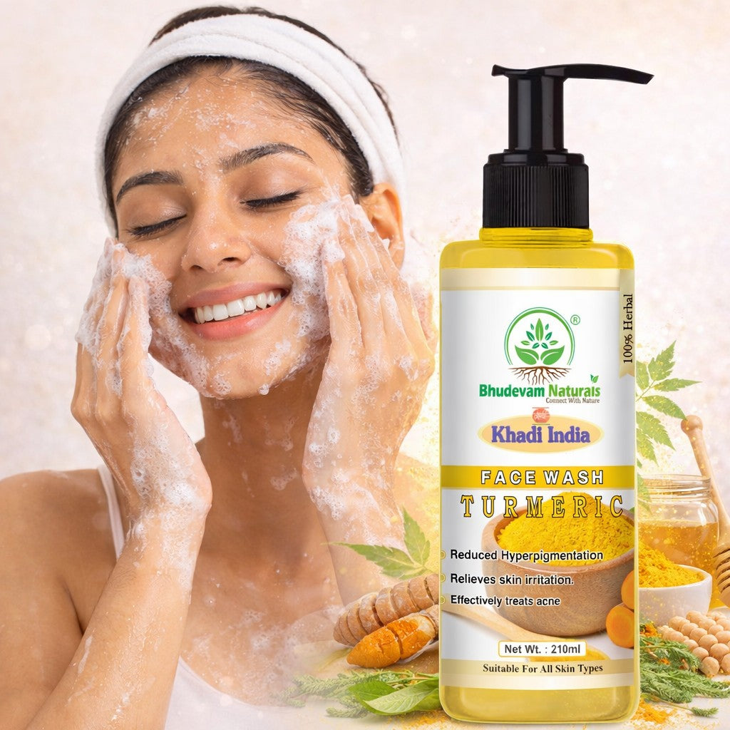 Bhudevam Naturals Khadi Turmeric Face Wash – Fights Acne, Reduces Pimples & Adds Radiance- 420ML (Pack of 2)