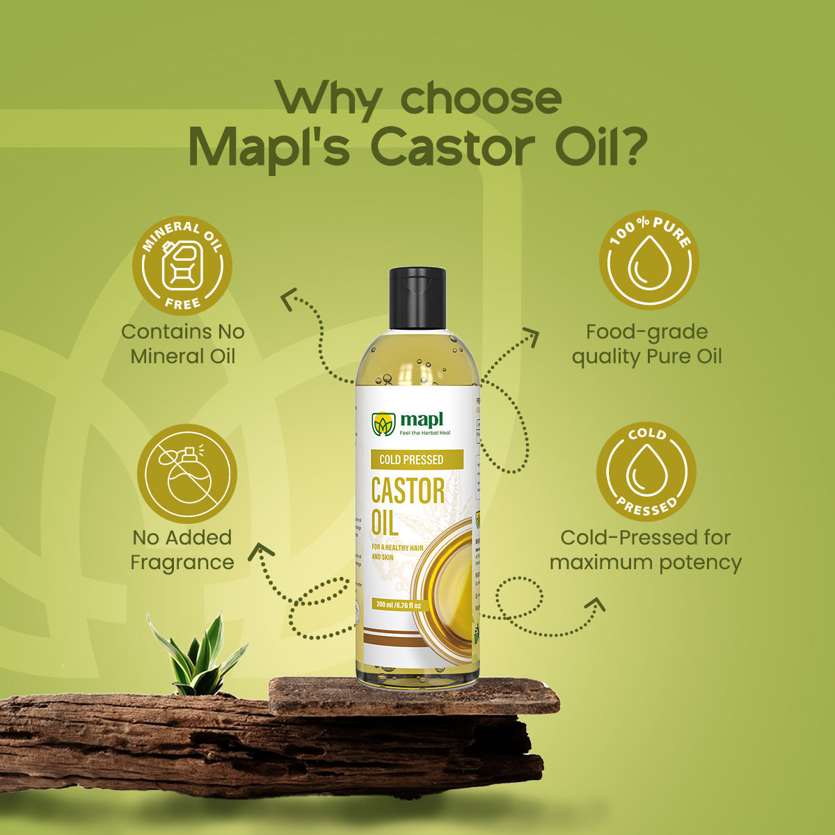 MAPL Cold-Pressed Castor Oil | 100% Natural Ayurvedic Hair & Skin Oil | Strengthens Hair, Deeply Nourishes Skin & Scalp | 200 ml