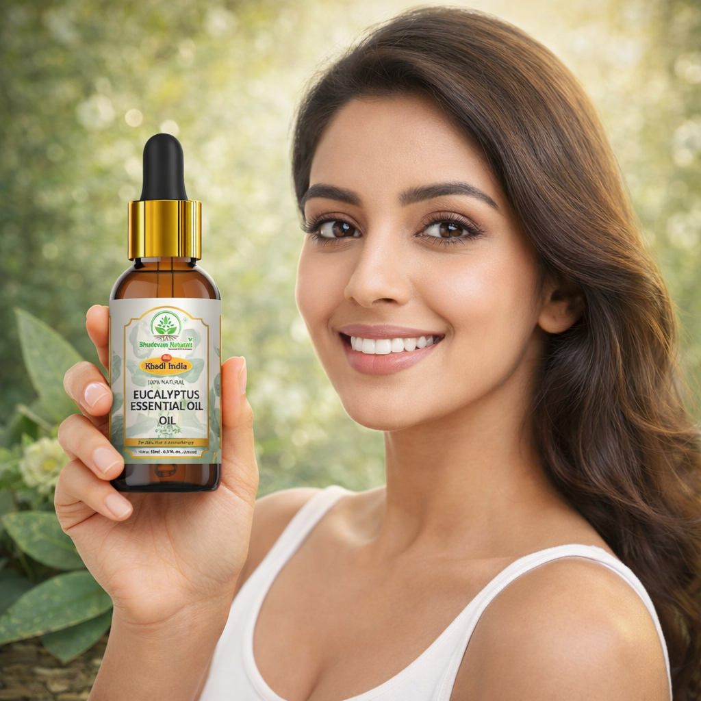 Bhudevam Naturals Khadi Eucalyptus Essential Oil for Steam Inhalation, Headache Relief & Muscle Pain - 15ML