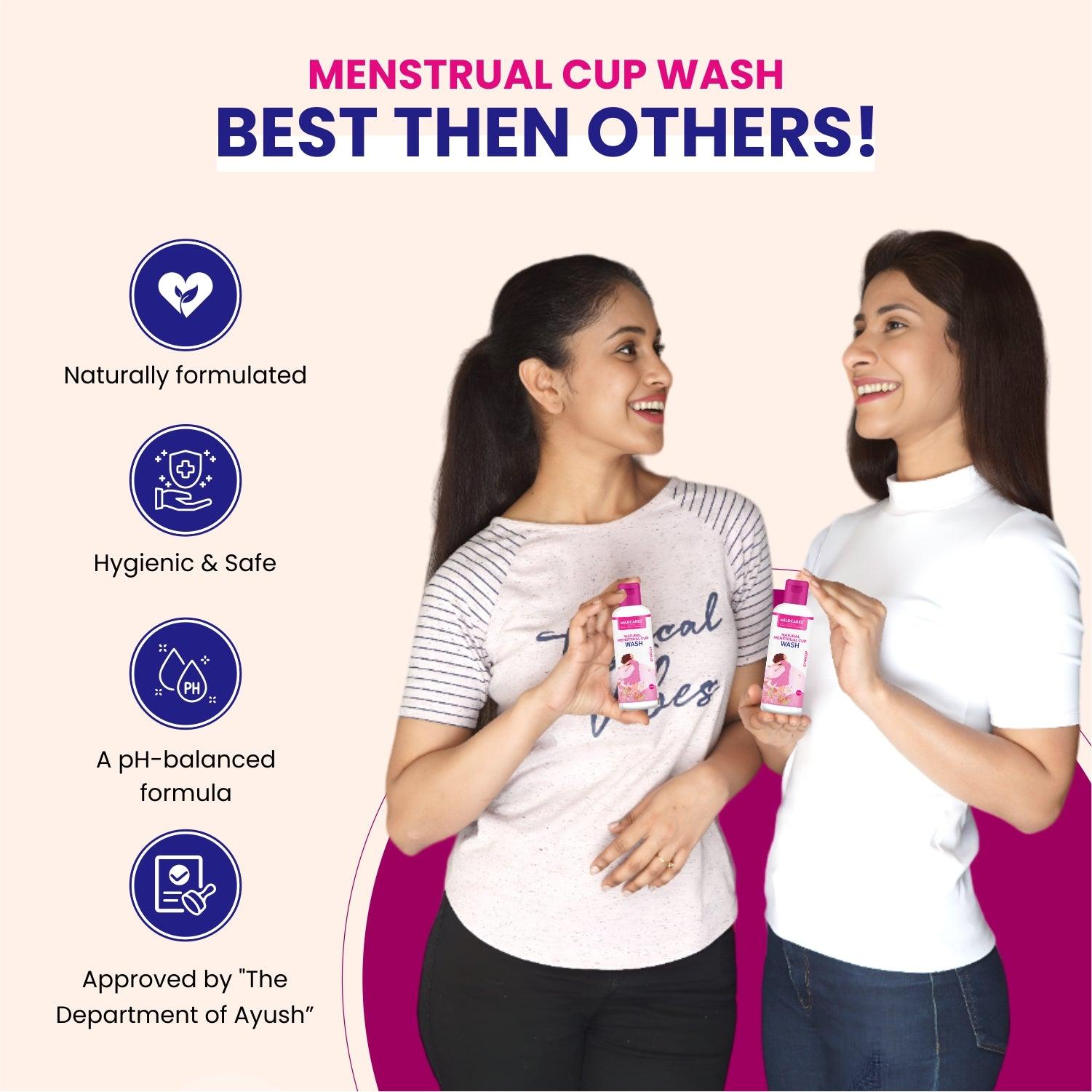 MildCares Menstrual Cup Kit for Women – Includes Menstrual Cup Wash (100 ml), Period Pain Relief Roll-On (10 ml), and Gynocup Wipes – Safe, Easy-to-Use, Comfortable, Eco-Friendly – (White)