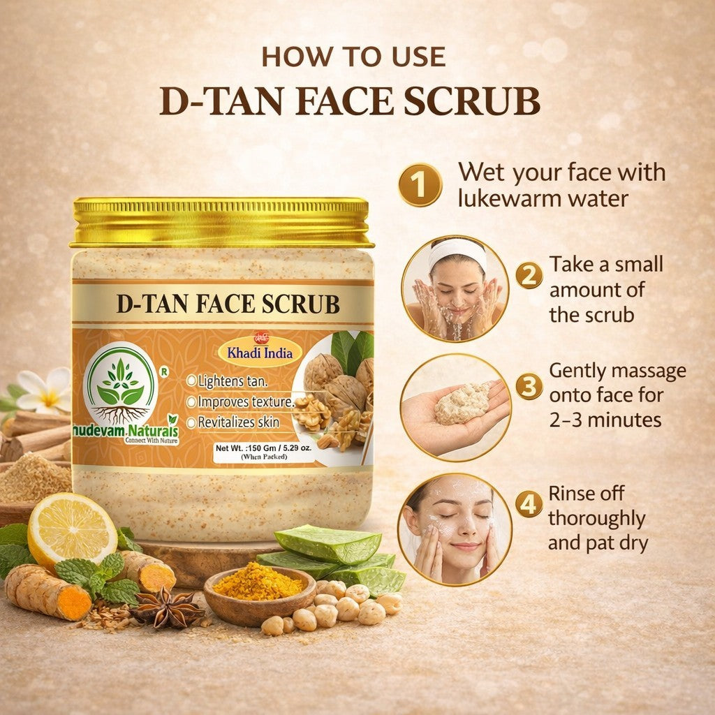 Bhudevam Naturals Khadi De-Tan Face Scrub for Tan Removal – Removes Dead Skin, Brightens Complexion & Improves Skin Texture-150GM