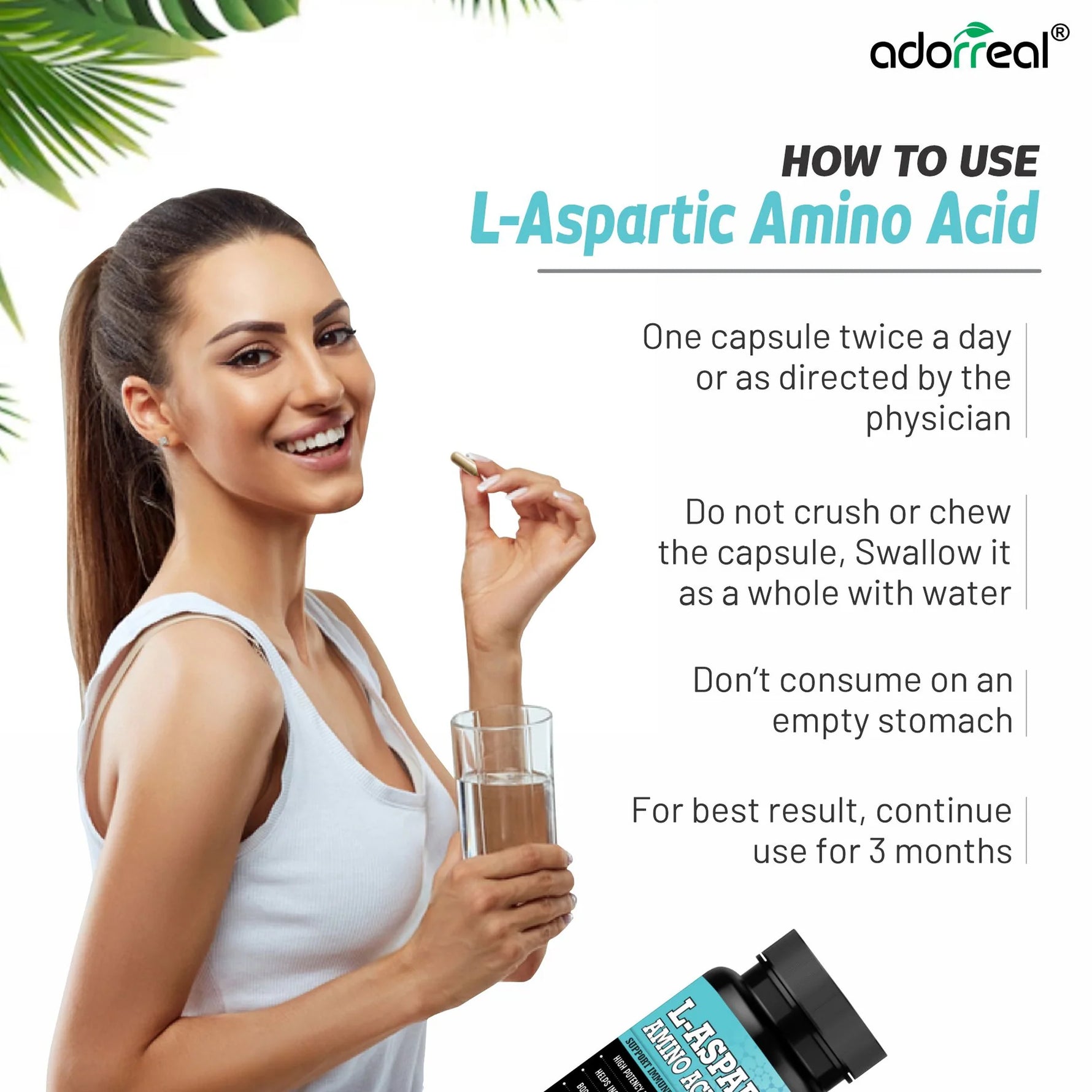 Adorreal L-Aspartic Acid Amino Acid Capsule | 60 Capsules