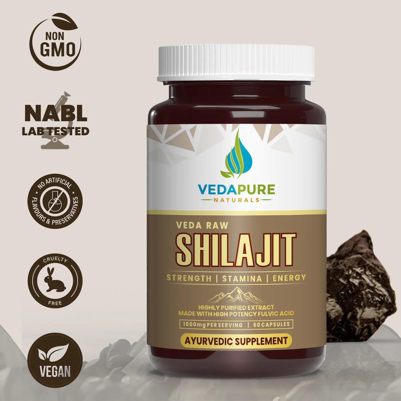 Vedapure Naturals Raw Shilajit Capsules for Strength & General Health-60 Capsules