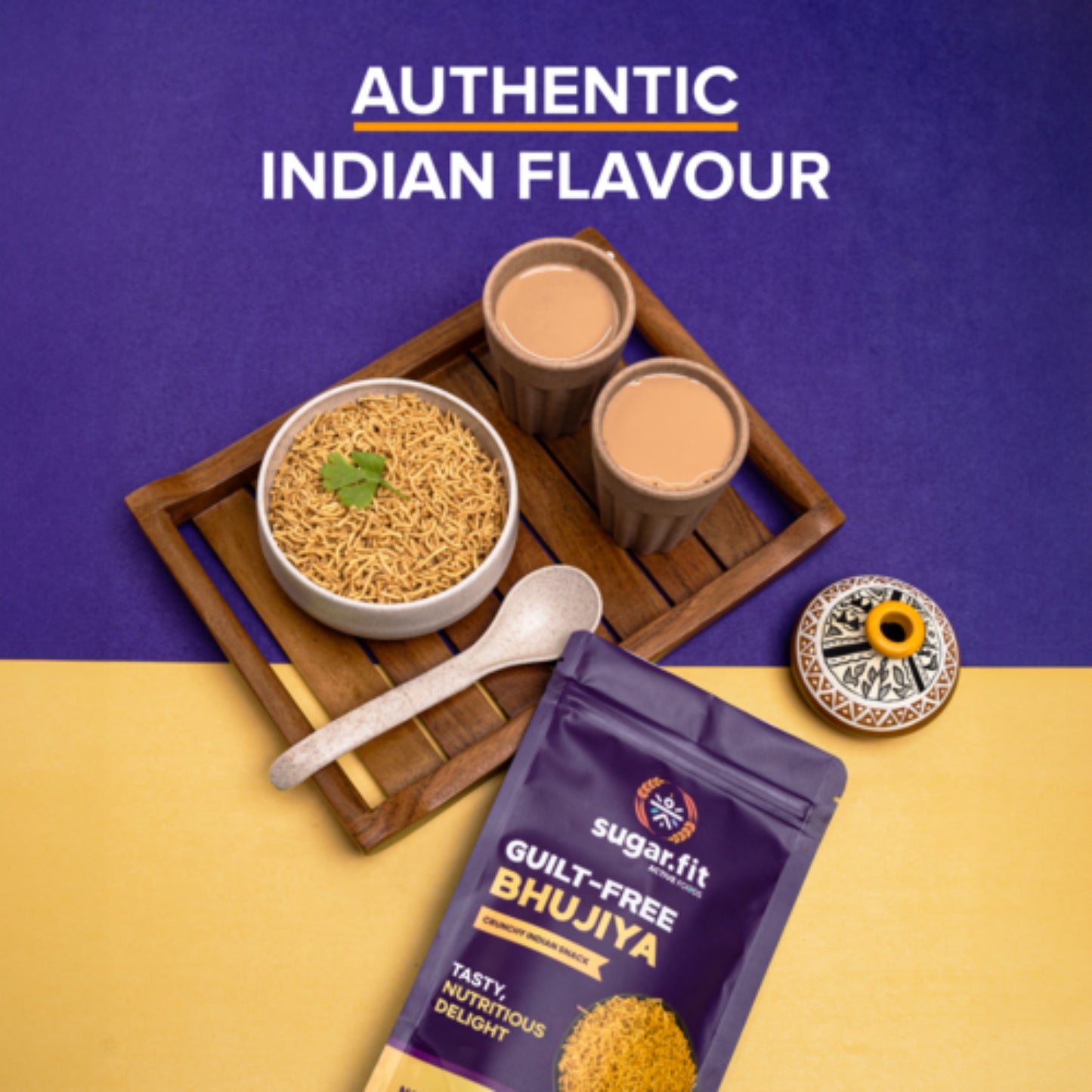 Sugar.Fit Active Guilt-Free Bhujiya,100% Roasted, No Palm Oil, Sugar-Free, High Protein, Low GI Indian Snack for diabetes, Crunchy Indian Flavour, High Protein, Low GI Bhujia  - 100gm