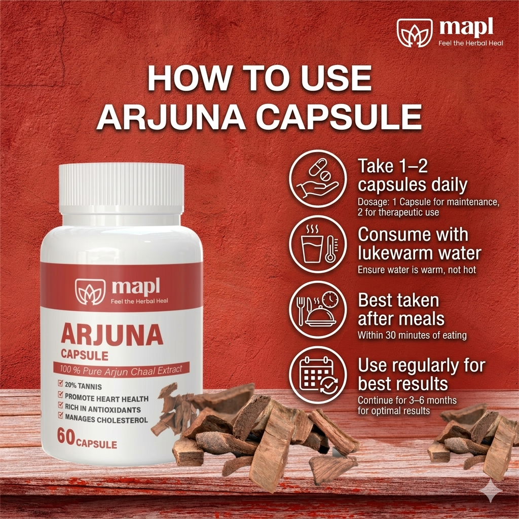 MAPL Arjuna Chaal Capsules | 500mg Ayurvedic Heart Health Support | Boosts Circulation, Cardiovascular Wellness, Energy & Vitality | 60 Capsules