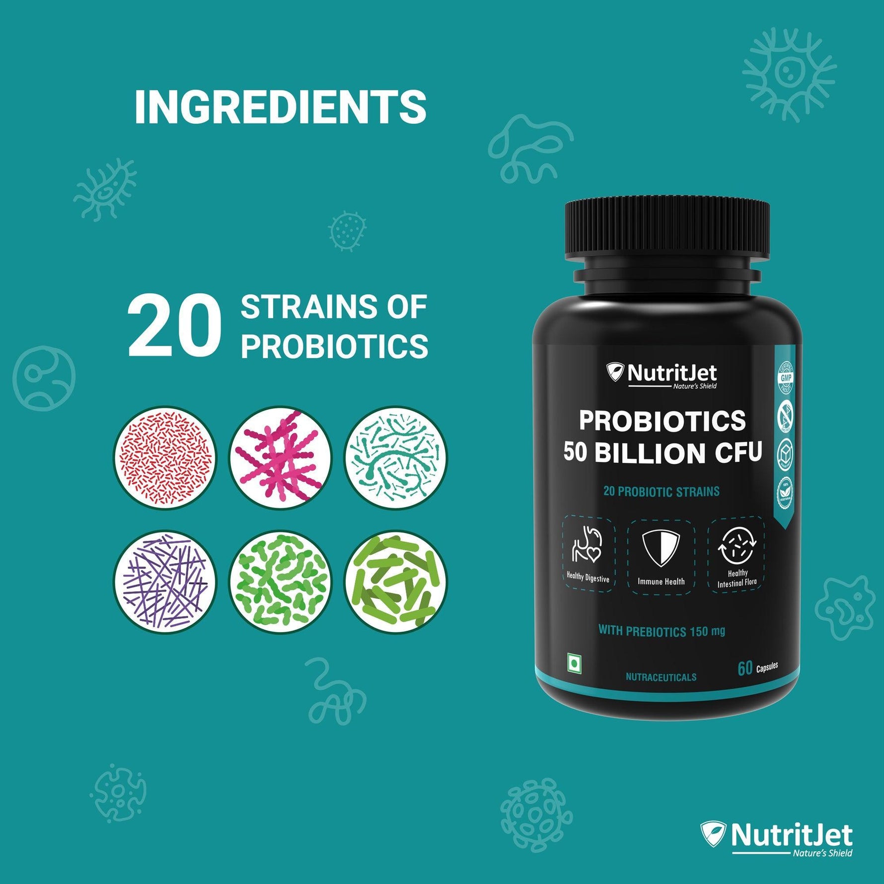 NutritJet Probiotics 50 Billion CFU Capsule - 60 Capsules