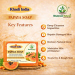Bhudevam Naturals Khadi Handmade Papaya Soap Bar – Exfoliating & Deep Cleansing Bath Soap for Face & Body - 500GM (Pack of 4)