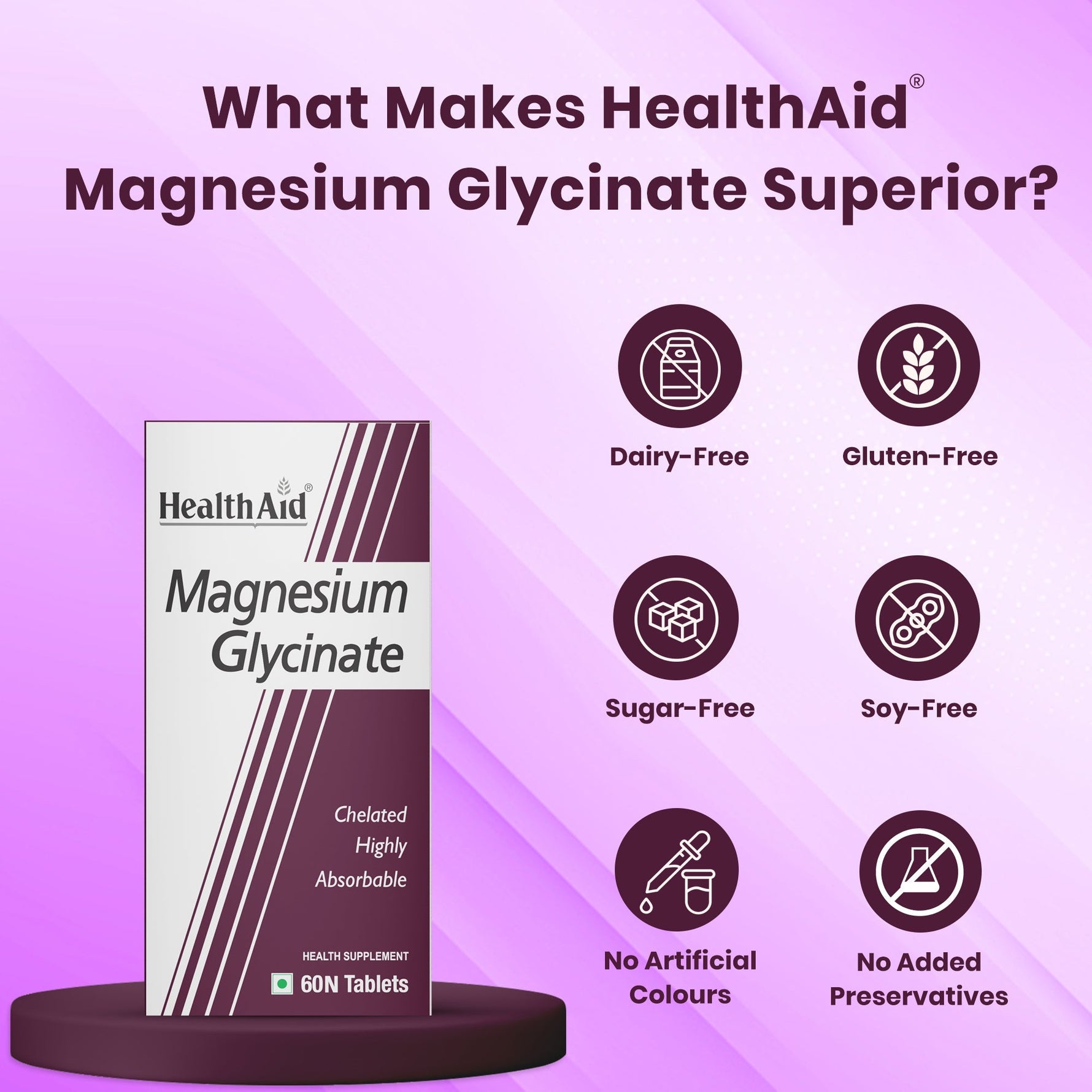 HealthAid Magnesium Glycinate with Zinc Tablets - 60 Tablets