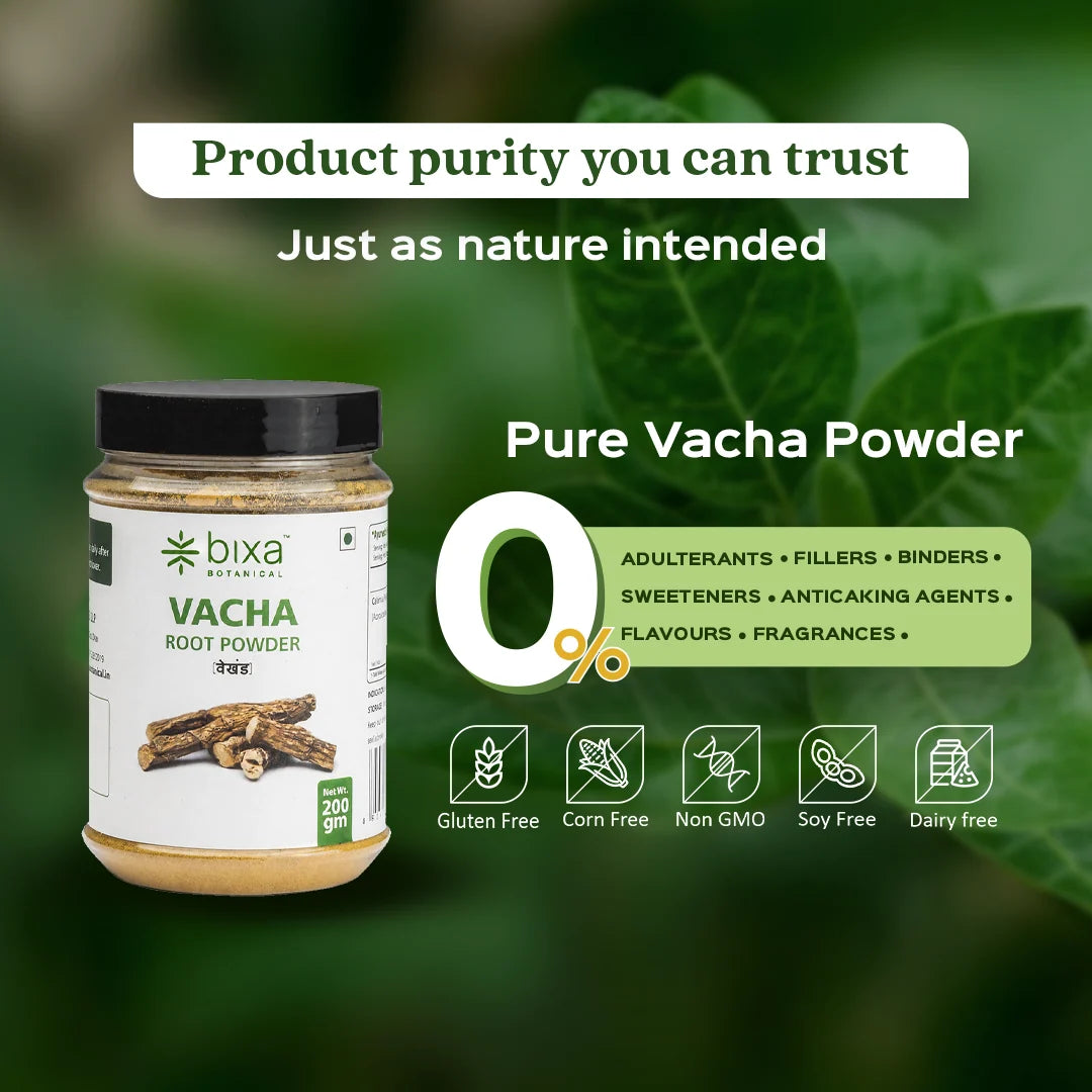 Bixa Botanical Vacha Root Powder (Acorus Calamus) | Pure Sweet Flag Rhizome Powder for Cognitive Support, Speech Clarity & Brain Health (200g)