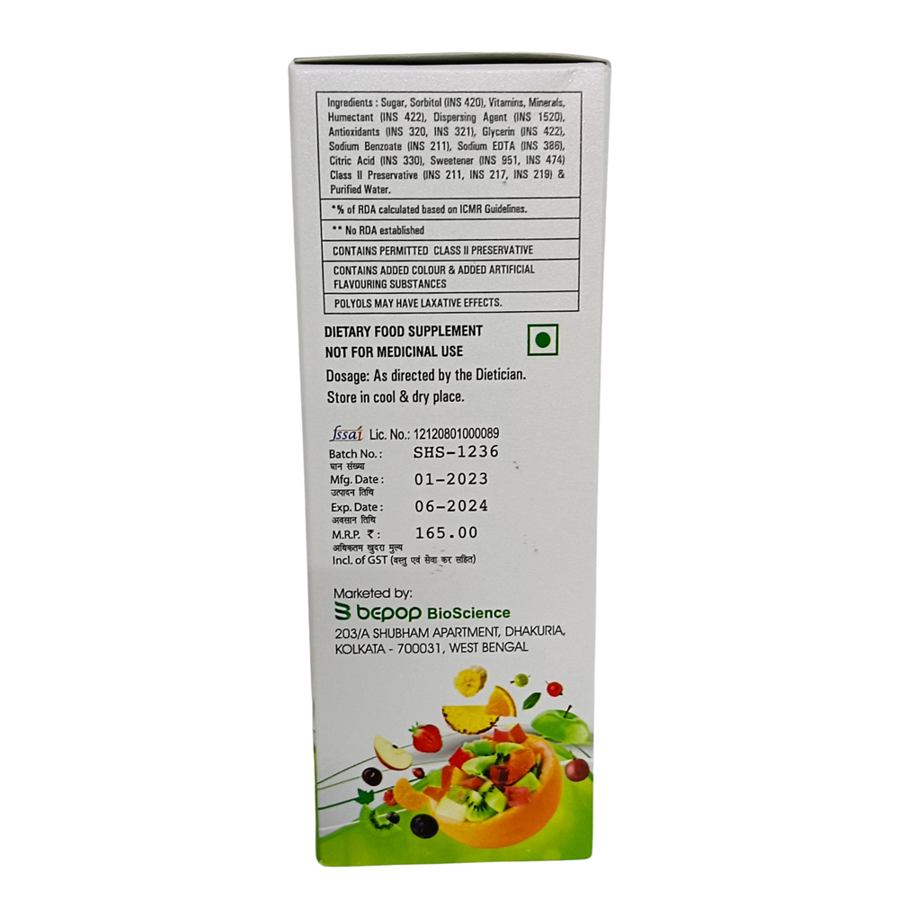 Nutrijuven-MV Syrup (200ml Each) Sugar Free Mix Fruit