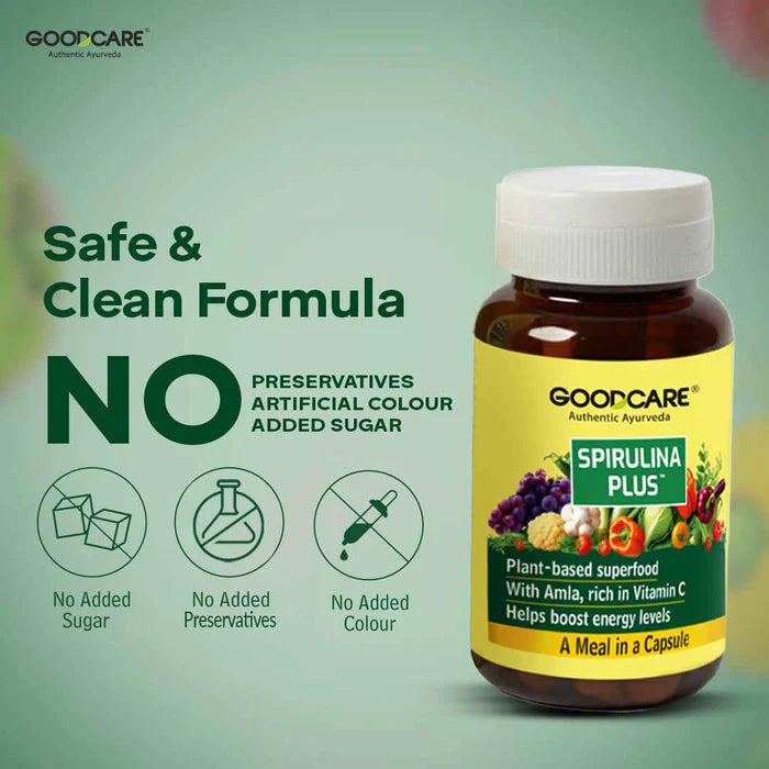 Goodcare Spirulina Plus Capsules | Ayurvedic Superfood for Energy & Immunity - 60 Capsules