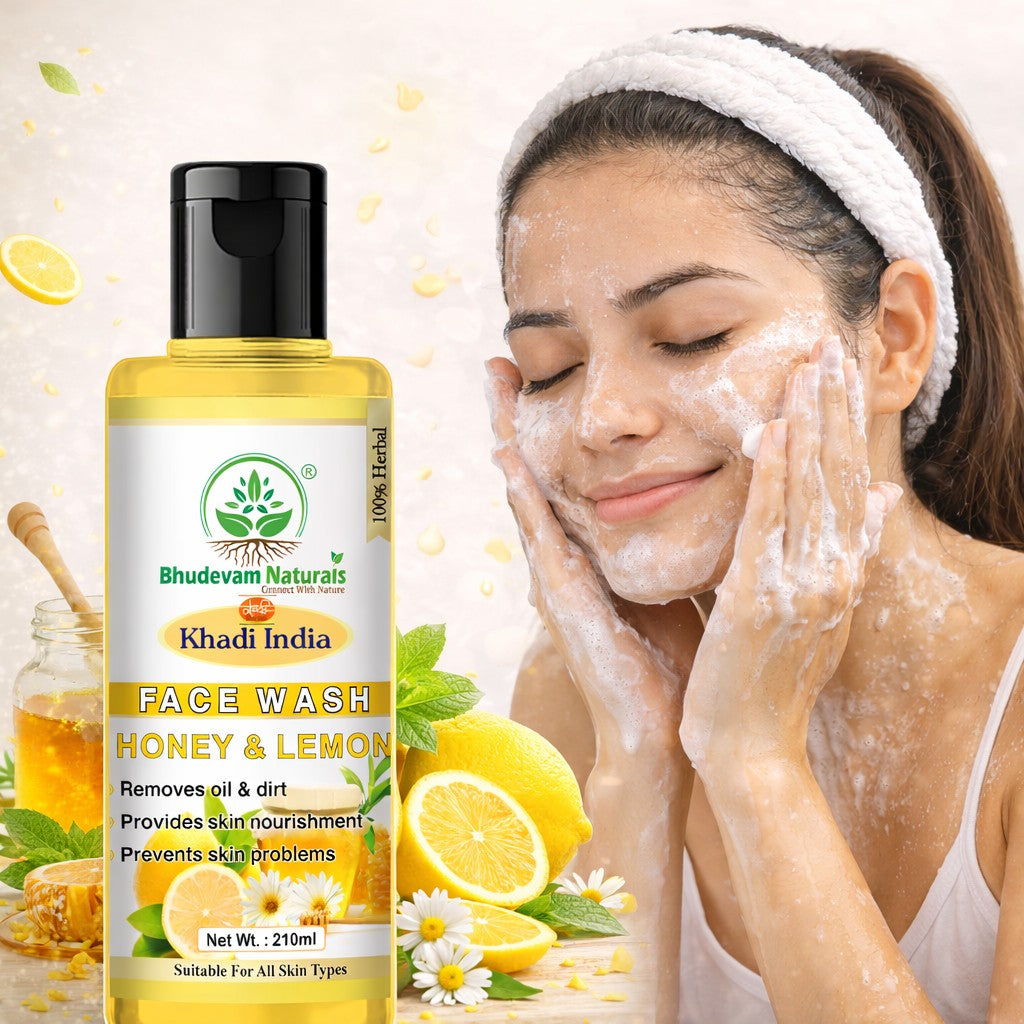 Bhudevam Naturals Khadi Herbal Honey Lemon Face Wash – Removes Dirt, Oil & Impurities Naturally- 420ML (Pack of 2)