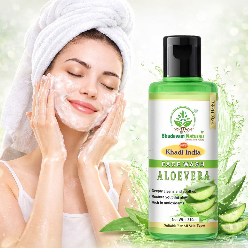 Bhudevam Naturals Khadi Aloe Vera Face Wash – Gentle Daily Cleansing for Soft & Hydrated Skin -  420ML (Pack of 2)